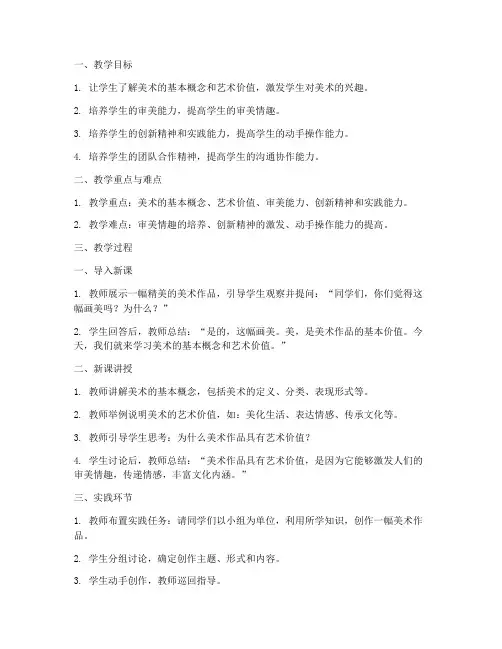美术教案讲课导入模板范文