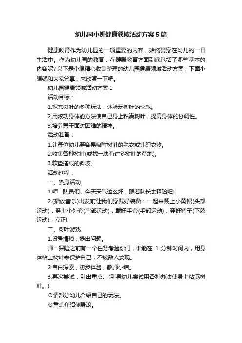 幼儿园小班健康领域活动方案5篇