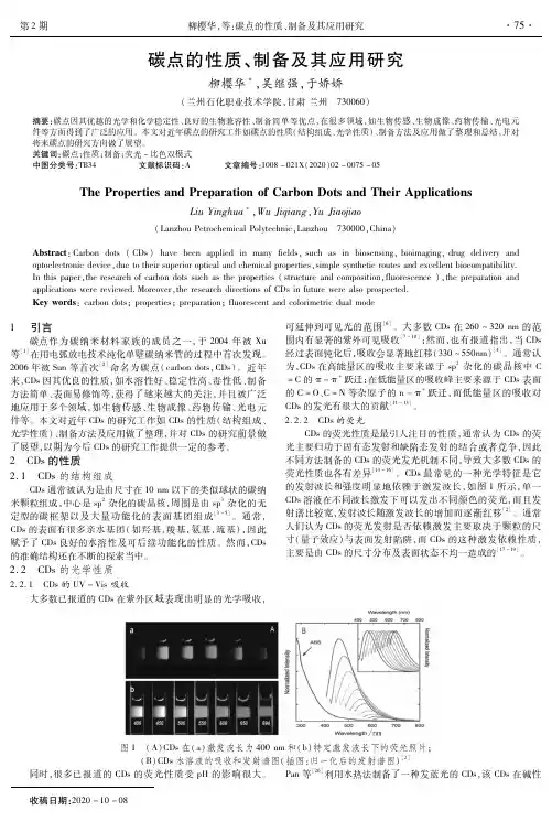 碳点的性质、制备及其应用研究
