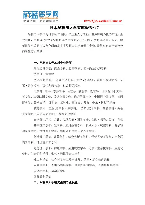 日本早稻田大学有哪些专业？
