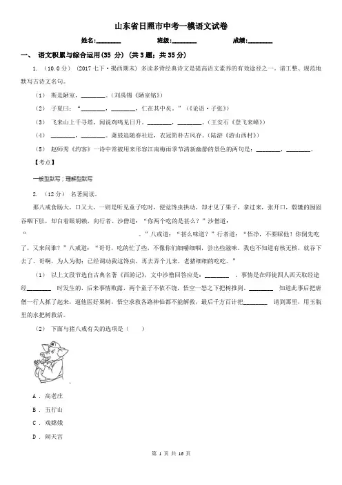 山东省日照市中考一模语文试卷