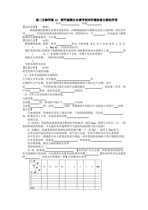 探究植物生长调节剂对扦插枝条生根的作用 学案