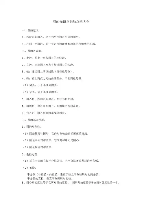 圆的知识点归纳总结大全