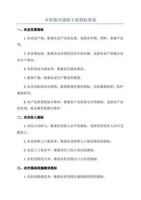 乡村振兴战略主要指标体系