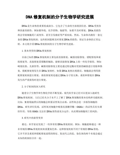 DNA修复机制的分子生物学研究进展