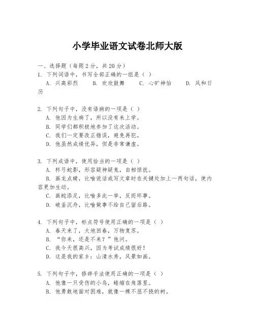 小学毕业语文试卷北师大版