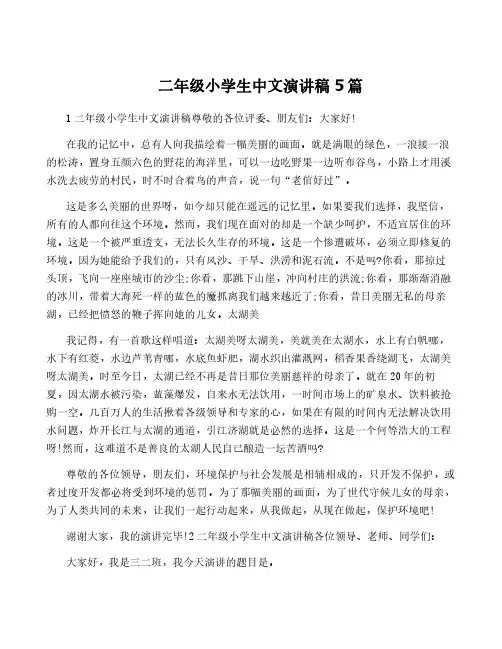 二年级小学生中文演讲稿5篇
