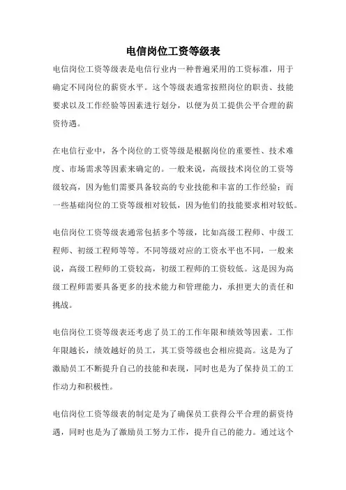 电信岗位工资等级表
