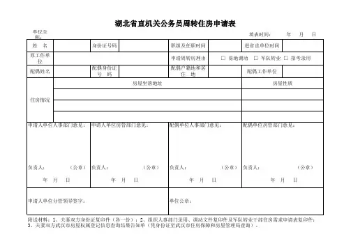 湖北省直机关公务员周转住房申请表