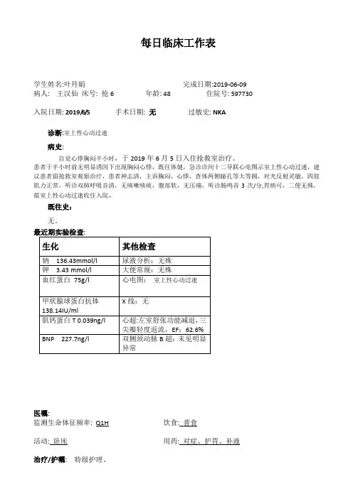 室上速临床工作日志