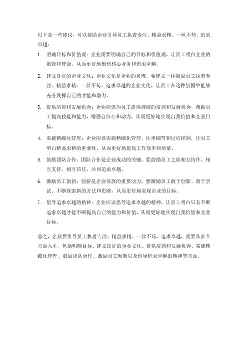 引导企业执着专注、精益求精、一丝不苟、追求卓越的建议