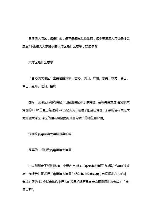 【粤港澳大湾区是什么意思】大湾区是什么意思
