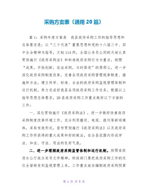 采购计划表(通用20篇)