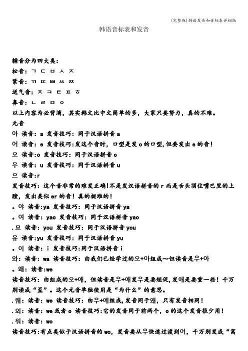 (完整版)韩语发音和音标表详细版