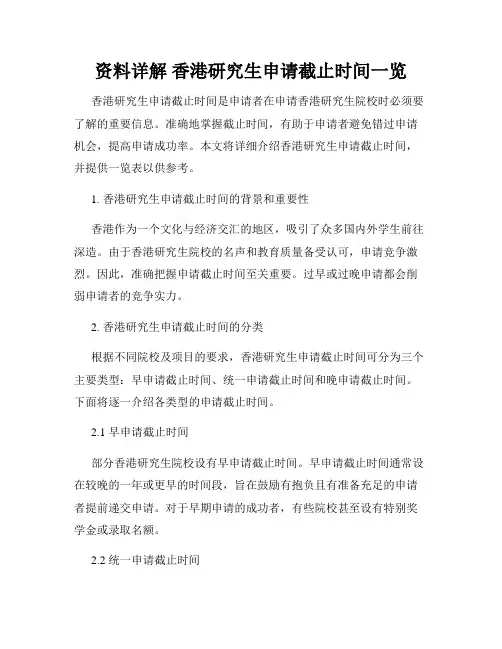 资料详解 香港研究生申请截止时间一览