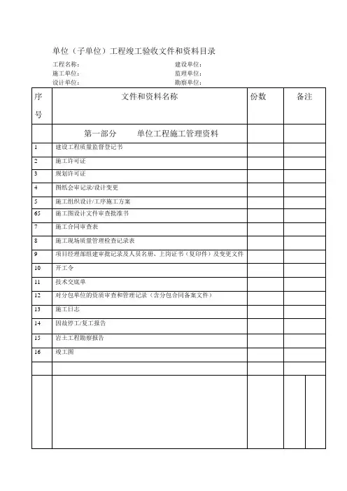 最新竣工资料目录