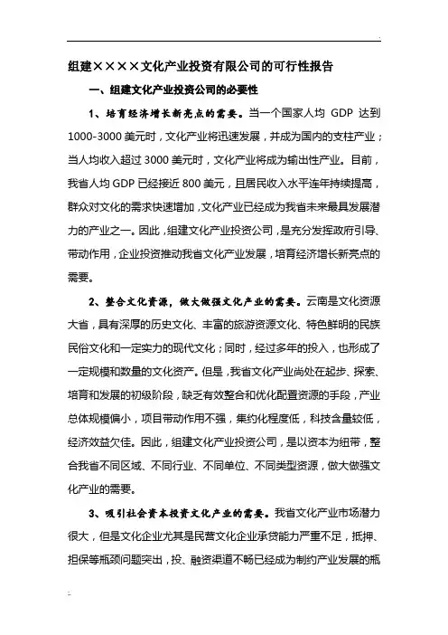 组建文化产业投资有限公司的可行性报告