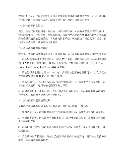 清洁能源讨论会发言稿范文