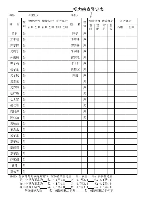学生视力筛查表