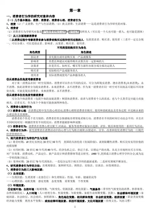 消费者行为学考试重点 必过
