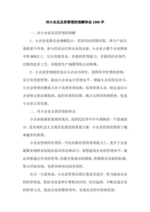 对小企业及其管理的理解体会1000字