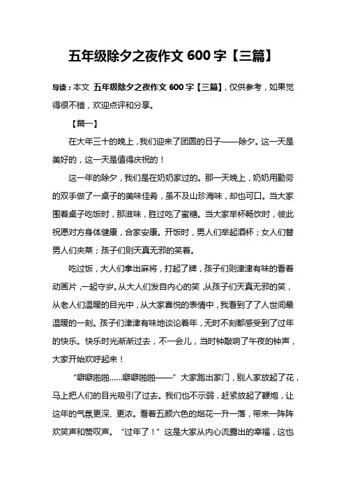 五年级除夕之夜作文600字【三篇】
