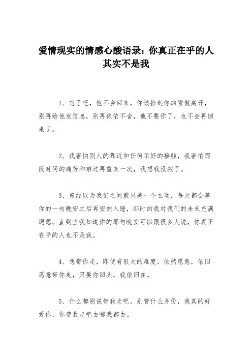 爱情现实的情感心酸语录：你真正在乎的人其实不是我