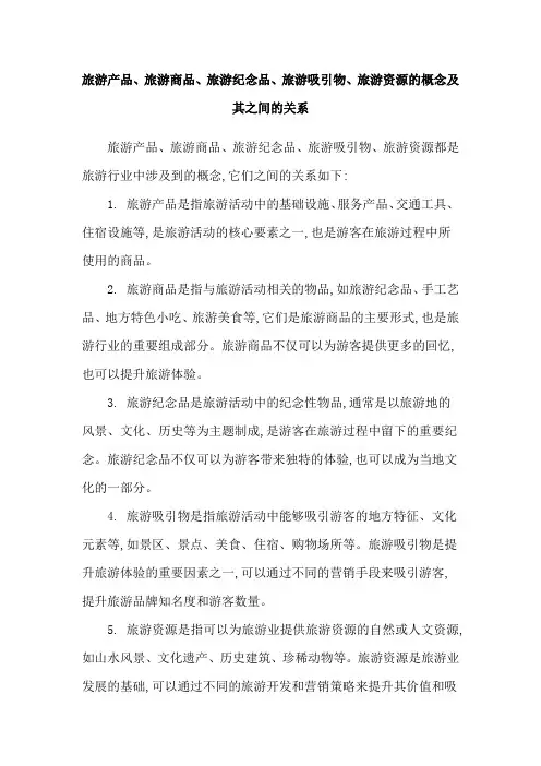 旅游产品、旅游商品、旅游纪念品、旅游吸引物、旅游资源的概念及其之间的关系