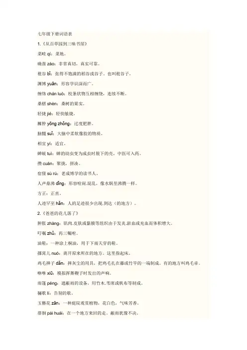 七年级下册语文课后词语 拼音及解释