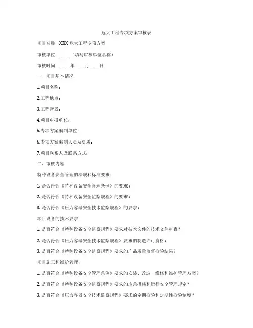 危大工程专项方案审核表