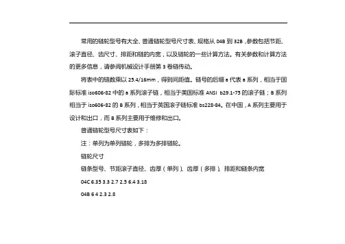 链轮型号对照表