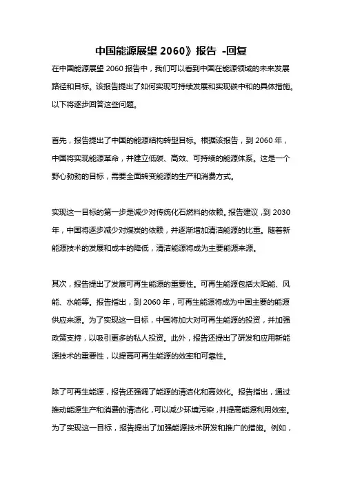 中国能源展望2060》报告 -回复