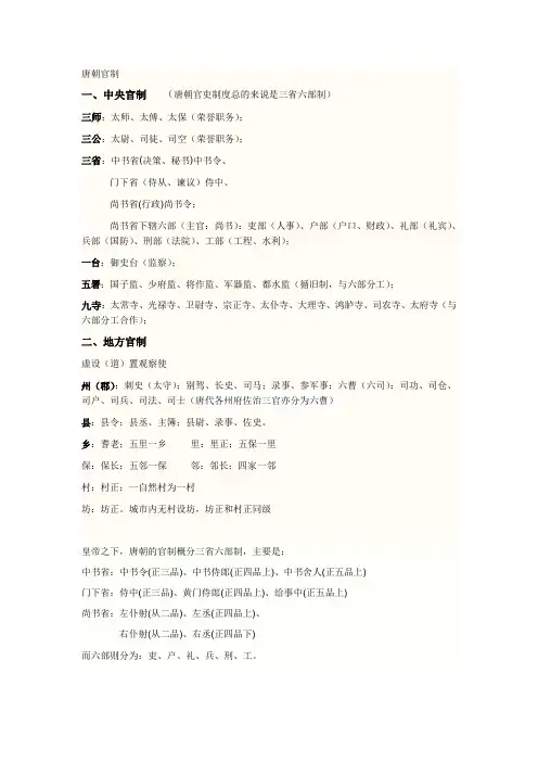 唐朝官职制度