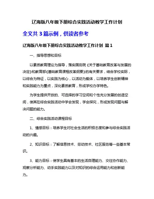 辽海版八年级下册综合实践活动教学工作计划
