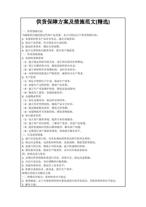 供货保障方案及措施范文(精选)
