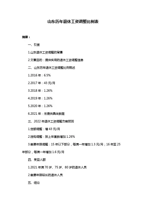 山东历年退休工资调整比例表