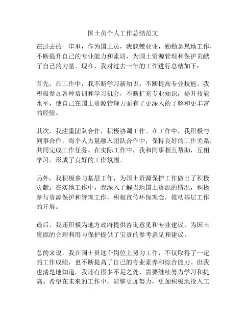 国土员个人工作总结范文