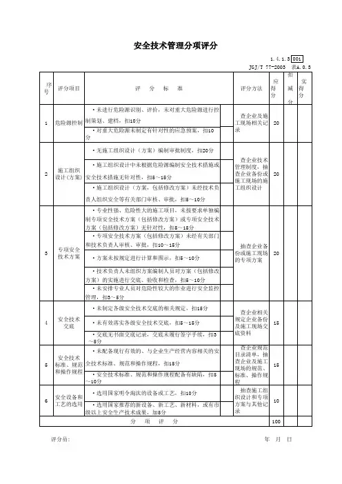 001-表格3 安全技术管理分项评分