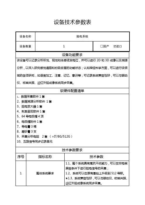 设备技术参数表