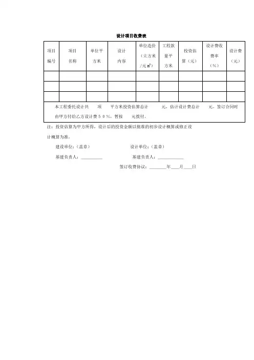 设计项目收费表