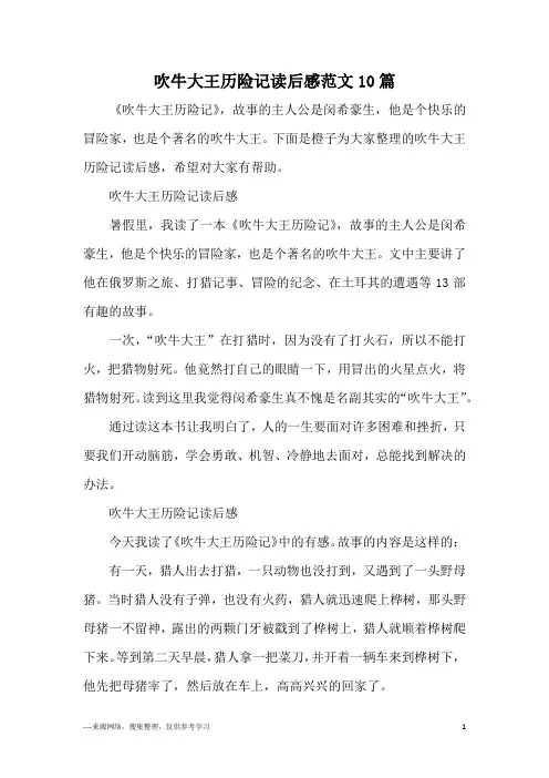吹牛大王历险记读后感范文10篇