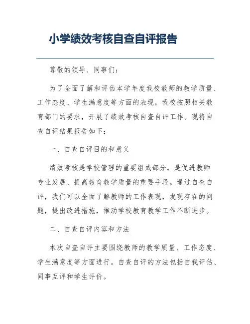 小学绩效考核自查自评报告