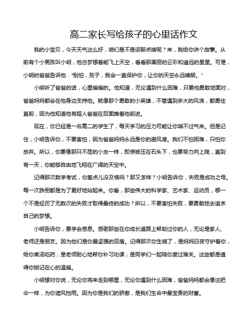高二家长写给孩子的心里话作文