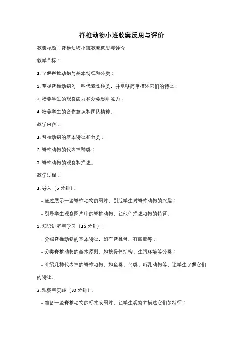 脊椎动物小班教案反思与评价