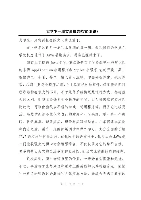 大学生一周实训报告范文(6篇)