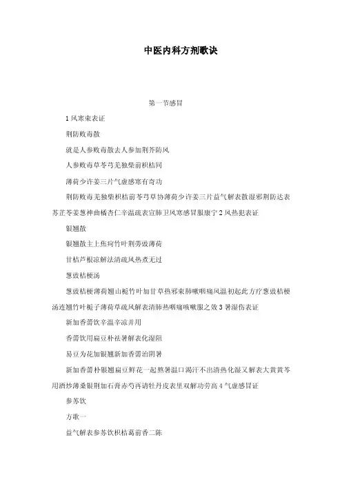 中医内科方剂歌诀