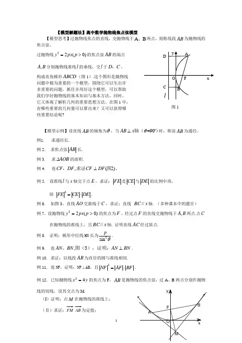 高中数学抛物线的一个重要模型(模型解题法)