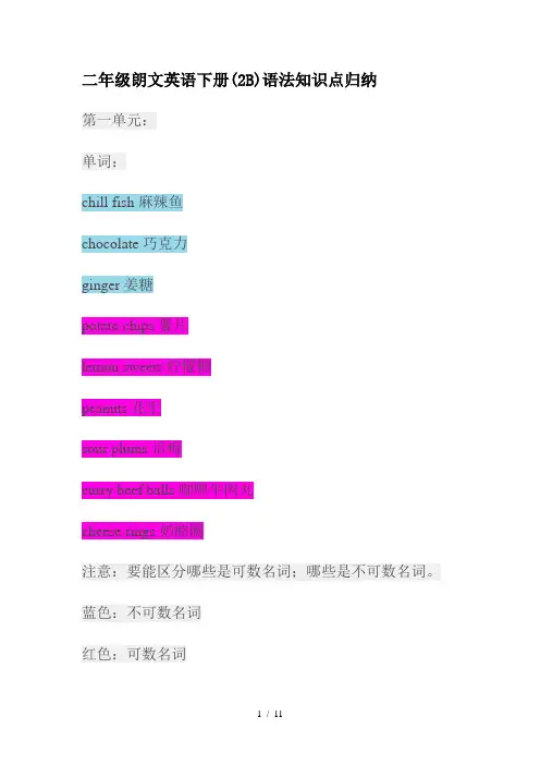 二年级朗文英语下册(2B)语法知识点归纳