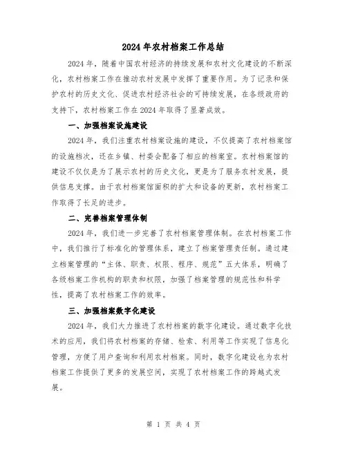 2024年农村档案工作总结(二篇)