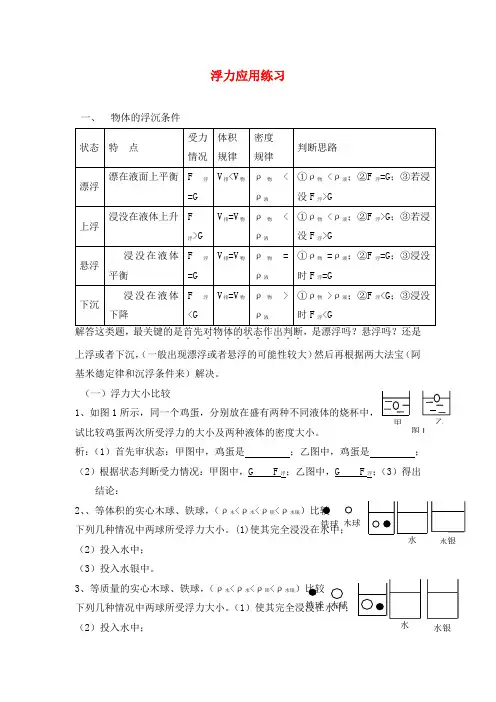 九年级物理 浮力应用练习专题(无答案) 人教新课标版